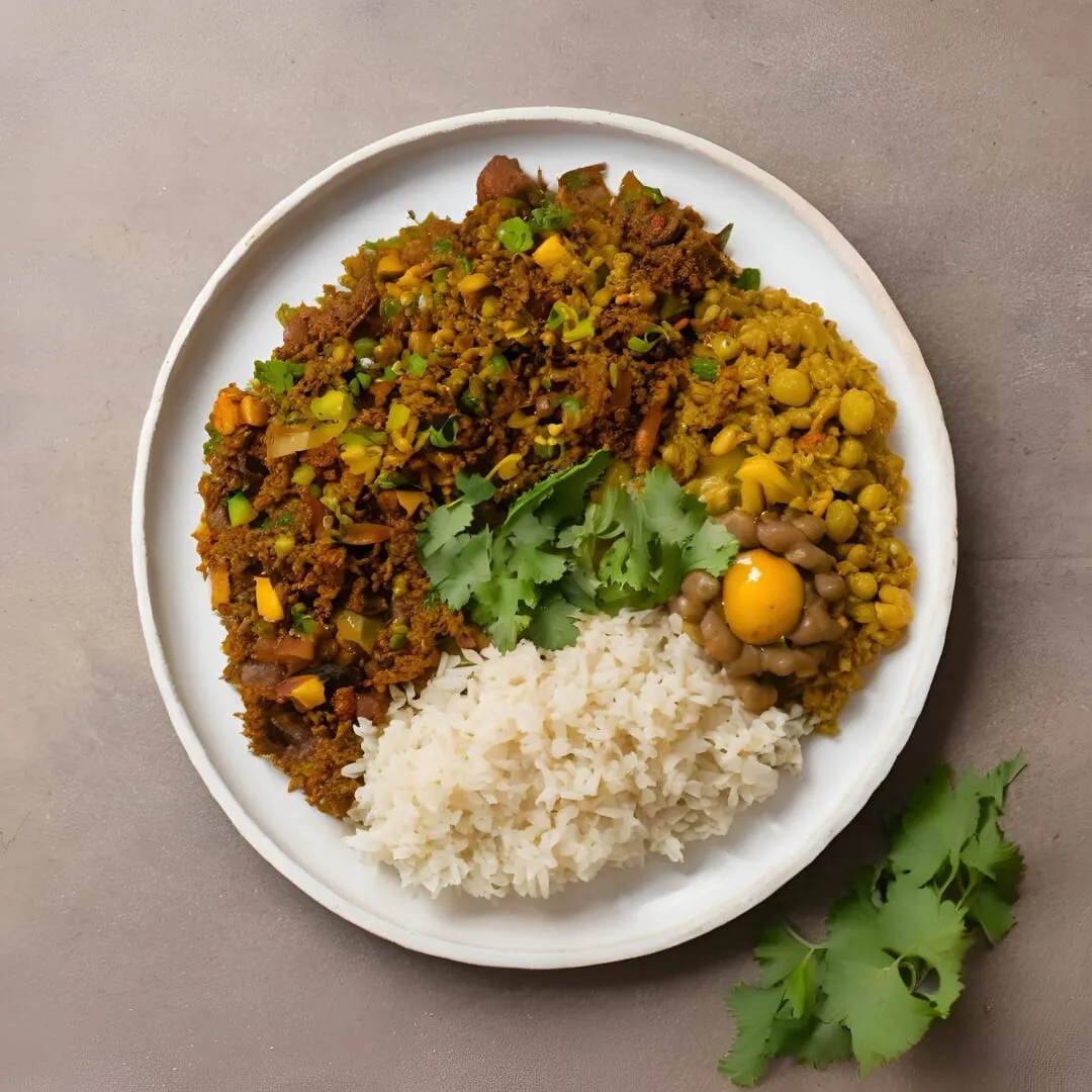 A rich and flavorful Ethiopian Doro Wat, featuring tender pieces of chicken cooked in a thick, spicy berbere sauce, served with injera bread for scooping.