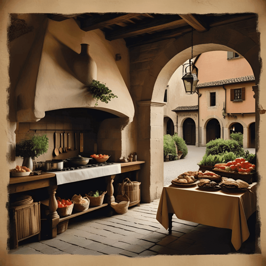 A colorful spread of seven traditional European dishes, including pasta, paella, schnitzel, and pastries, beautifully arranged on a rustic wooden table.
